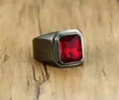 Black Ring with Shinny Zircon Red Stone (Men women)