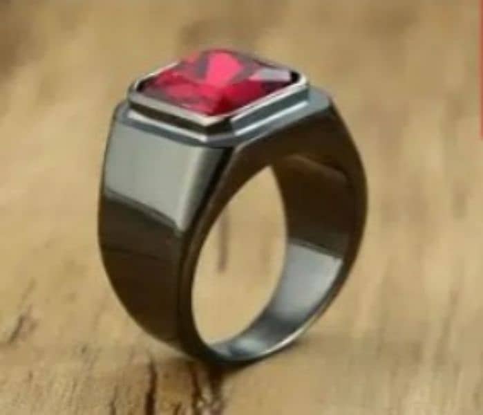 Black Ring with Shinny Zircon Red Stone (Men women) 2