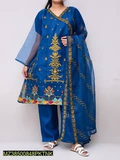 Blue embroidered organza suit
