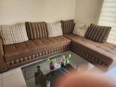 L shape 7 seater Sofa with free glass centre table 0