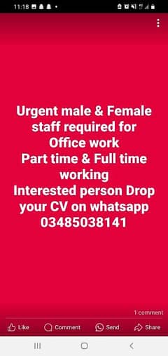required Staff for office work male and female