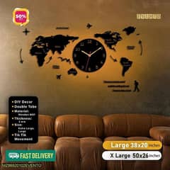 world map wooden wall clock with lights _ extra large