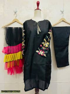 3pcs womens stitched katan silk suit