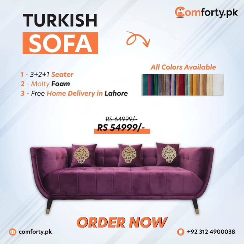 6 Seater Sofa - Turkish Sofa - Molty Foam Sofa - Comforty Sofa -lahor 0