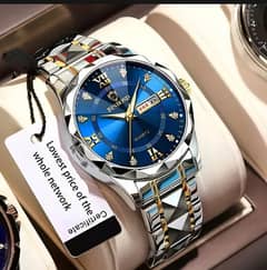 Luminous Dual Calendar Waterproof Steel Band Wrist Watch For Men