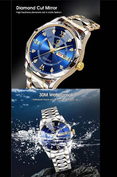 Luminous Dual Calendar Waterproof Steel Band Wrist Watch For Men 3