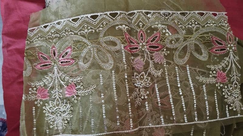 Unstitched embroidered karandi dress with soft linen shawl 3
