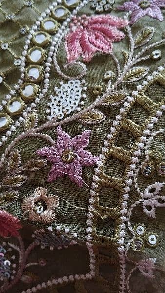 Unstitched embroidered karandi dress with soft linen shawl 4
