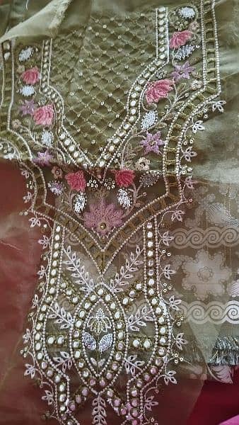 Unstitched embroidered karandi dress with soft linen shawl 5