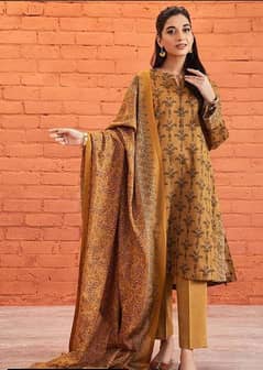 3 PCs women's unstitched Linen Printed Suit.