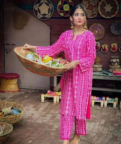 2 PC Digital Block Printed Arabic Lawn Chunri Suit 0