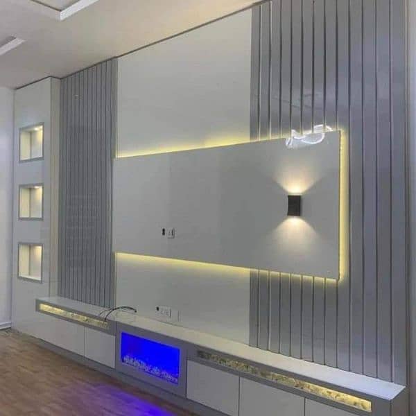 Pvc panel,wallpaper,ceiling,wood vinyl floor, blind,grass,paint,tvunit 7