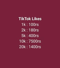TikTok Likes,views, Instagram, followers,likes, Facebook page likes