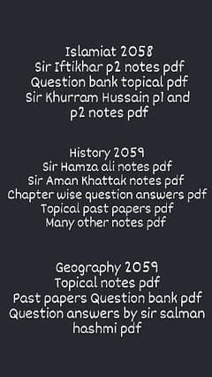 Olevel Islamiat, History and Geography pdfs available