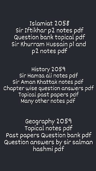 Olevel 02 Islamiat, History and Geography notes pdfs available 0