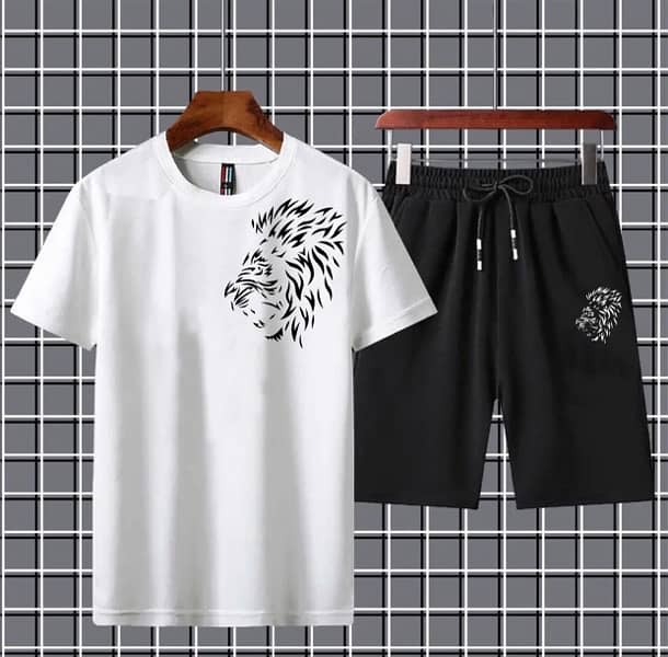 Tracksuit summer track men's clothing T-Shirts & Black Shorts 2