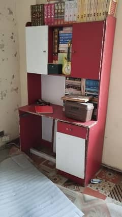 red table with cabinets