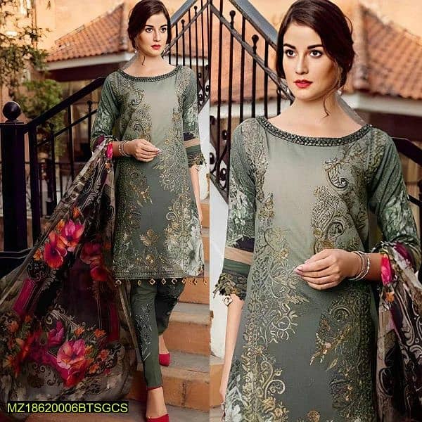 3 pcs women's unstitched lawn embroidered suit 0