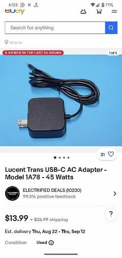 45w charger type C for laptops & Chromebook