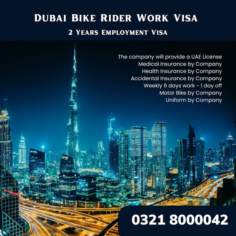 UAE | Dubai | Bike Rider Work Visa | 2 Years Employment Visa 0