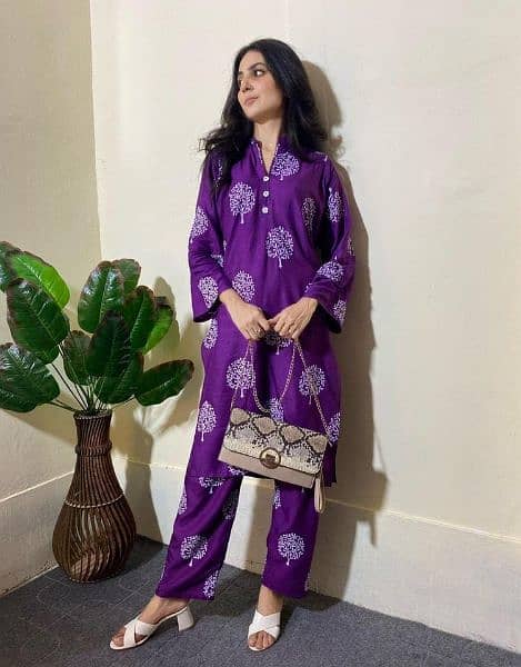 Two Pieces Women Stitched Arabic Lawn Printed Shirt and Trouser 0