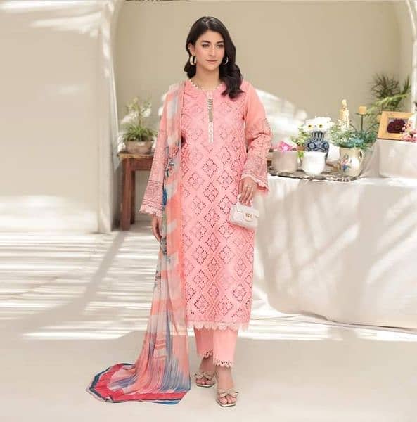 Chicken kari lawn With Chiffon Dubata Latest Embroider 0