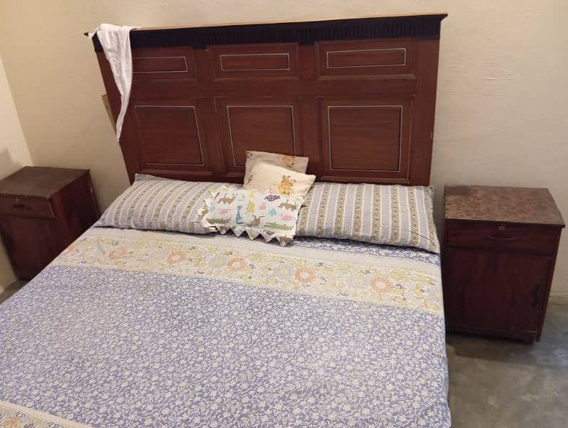 double bed with mattress, 2 side table, dress table, 2 chai 1