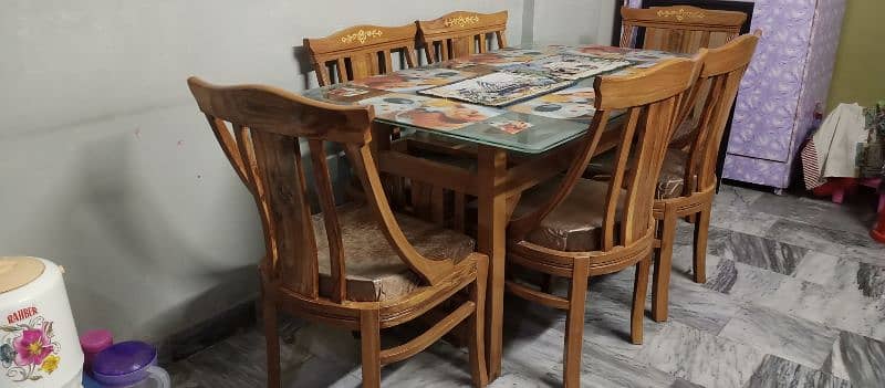 Glass Dining Table With Wooden Frame & 6 Comfortable Chairs 4