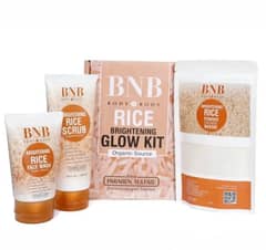 BNB 3in 1 brightening glow kit rice scrub face wash+Mask