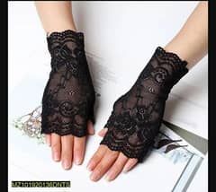 Net Embroidered Fingerless Gloves