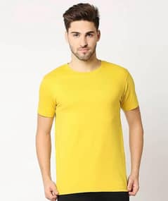 1 Pc Men's Stitched Round Neck T- Shirt,Yellow 0
