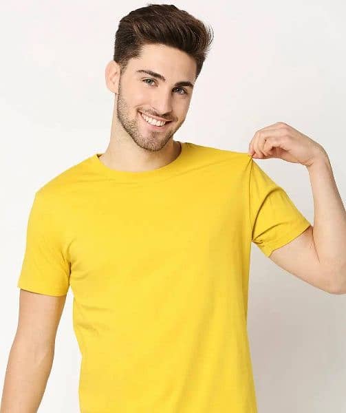 1 Pc Men's Stitched Round Neck T- Shirt,Yellow 2
