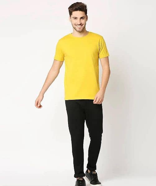 1 Pc Men's Stitched Round Neck T- Shirt,Yellow 3