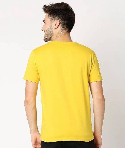 1 Pc Men's Stitched Round Neck T- Shirt,Yellow 4