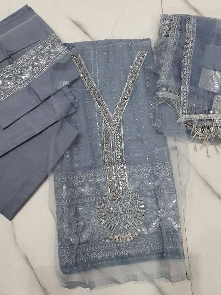 Unstitched Lawn Suits with Embroidery Dupatta Lawn 3 Piece Suit 3