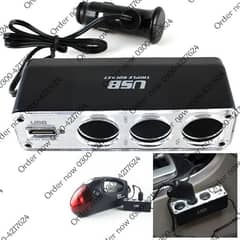 3 Way Multi Socket Car Cigarette Lighter Splitter USB Port Plug