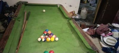 3 by 7 billiard for sale with 2 cues and balls 0