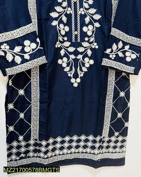 2 Pcs Women's Stitched Linen Embroidered Suit 1