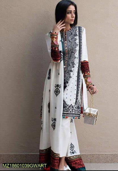 3 Pcs Embroidered Lawn Unstitched Suit 0