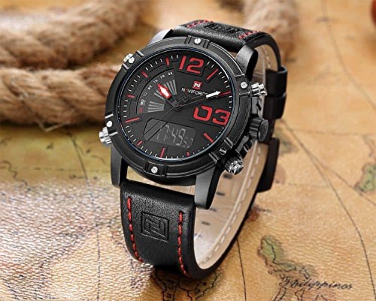 NAVIFORCEMen's Leather Quartz Digital Military Casual Sports Watch 2