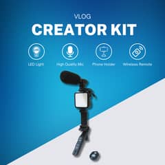 Full Vlog Kit: Light, Mic, Phone Holder & remote control