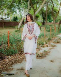 2pcs woman stitched embroidery shirt and trouser