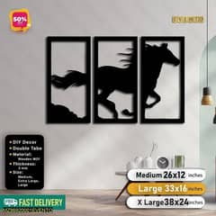 3 Frame horse  black wooden wall decore pane_mediuml