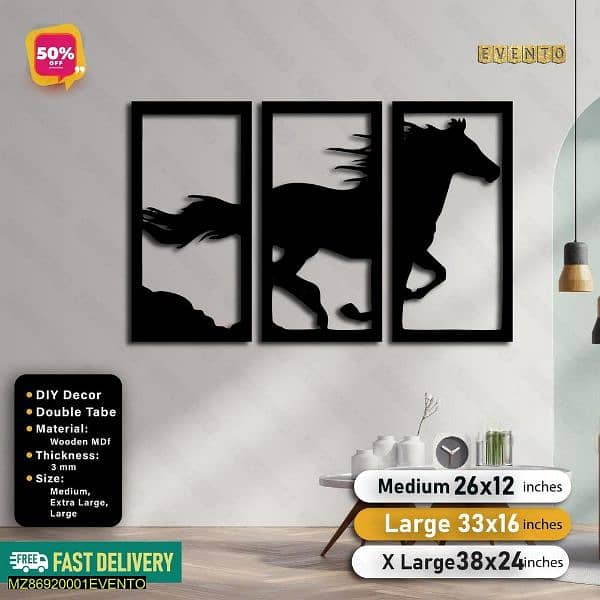 3 Frame horse  black wooden wall decore pane_mediuml 0