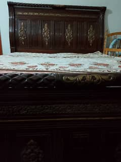 Wooden bed + mattress + dressing table+ side table