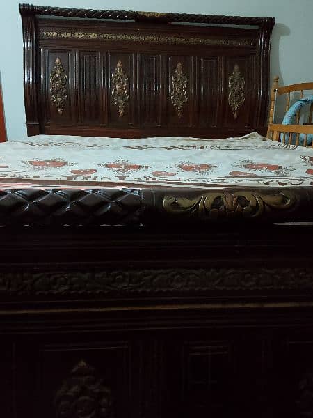 Wooden bed + mattress + dressing table+ side table 0