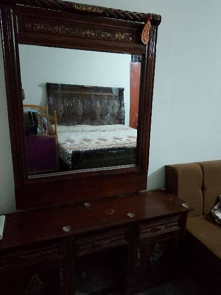 Wooden bed + mattress + dressing table+ side table 3