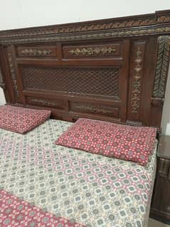 sheesham wood bed, side tables, dressing and almari