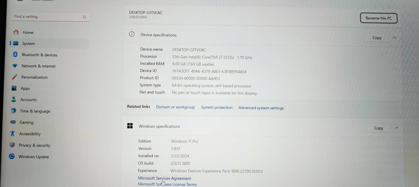 Laptop i7-12th Genration 8/512GB used new condition 10/10 1