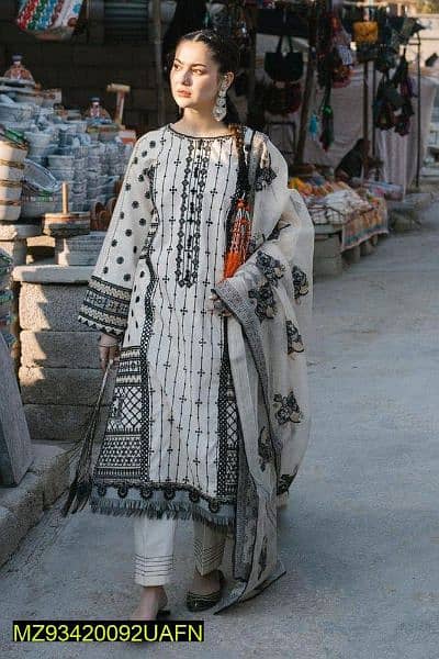 3 pcs unstitched lawn /Embroidered suit 0